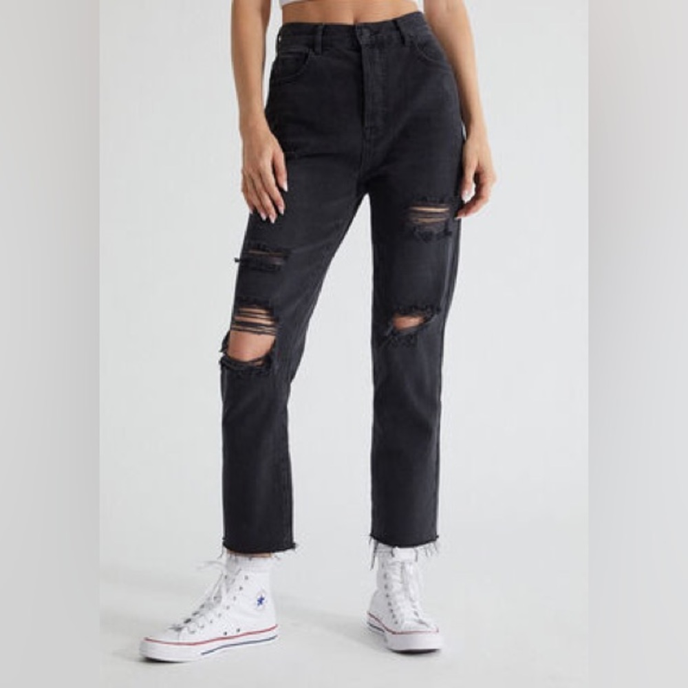 Pacsun Black Ripped High Waisted Straight Leg Jeans